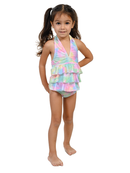 Tiered ruffle tankini with a side cinched bottom