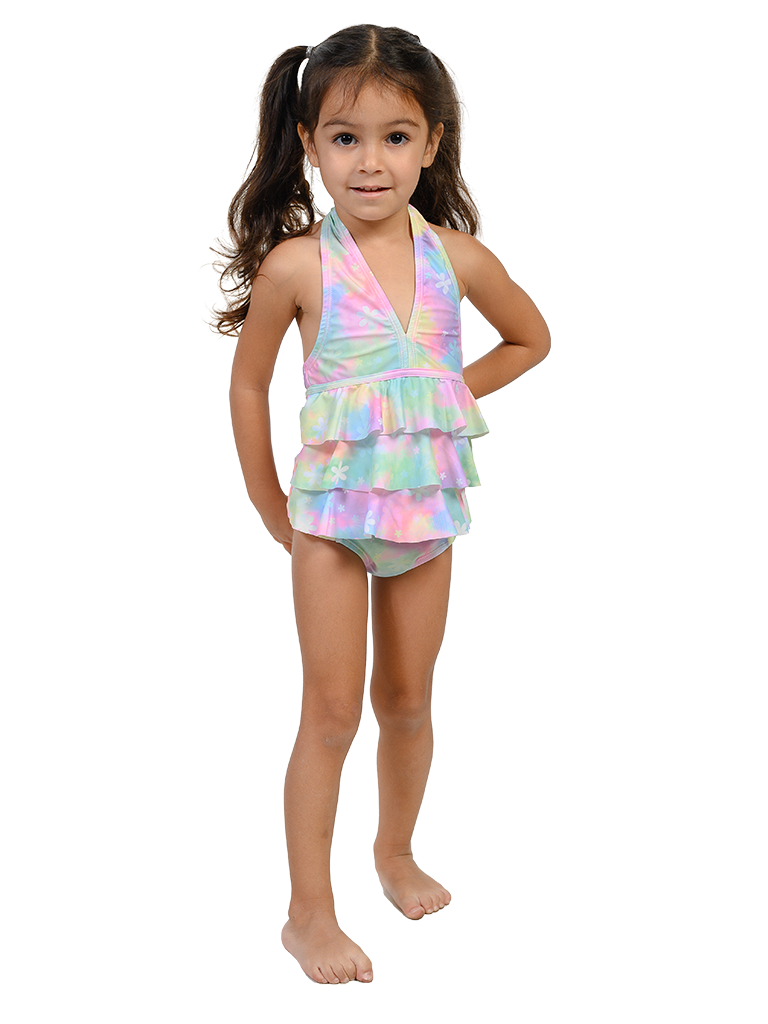 Tiered ruffle tankini with a side cinched bottom