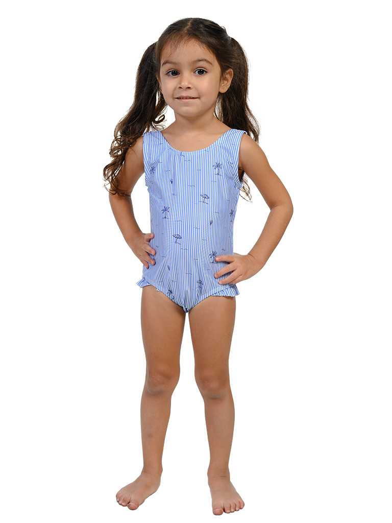 Side leg ruffle one piece bathing suit for infant and toddler girls