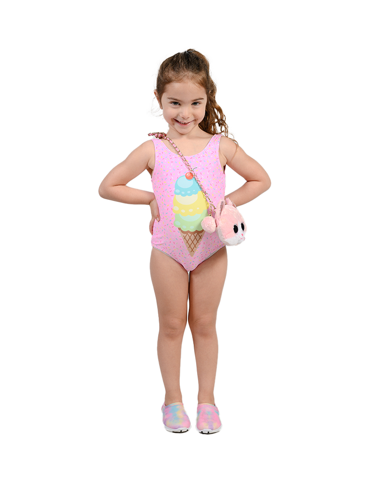 One piece tank swimwear in three ice-cream scoops theme