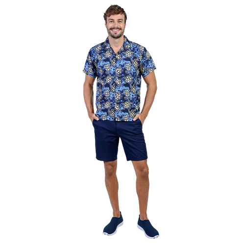 KOHS31-NTT - Navy - Tan Turtles print shirt