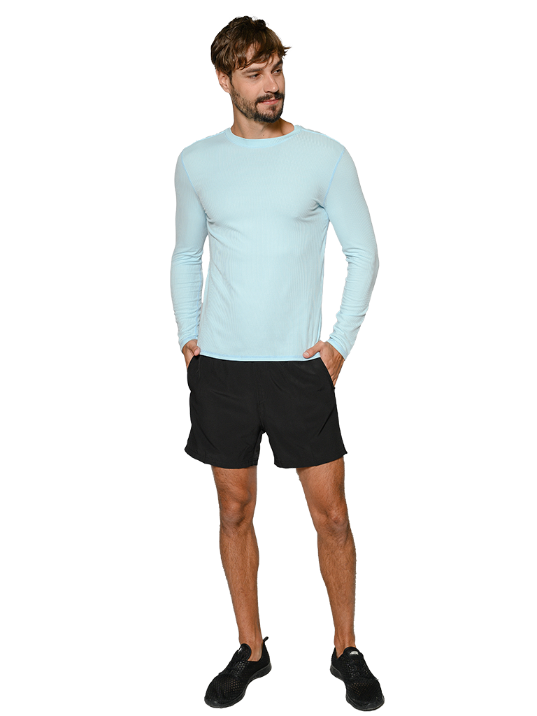 MAX8700-ribbed long sleeve sun shirt in Light Blue