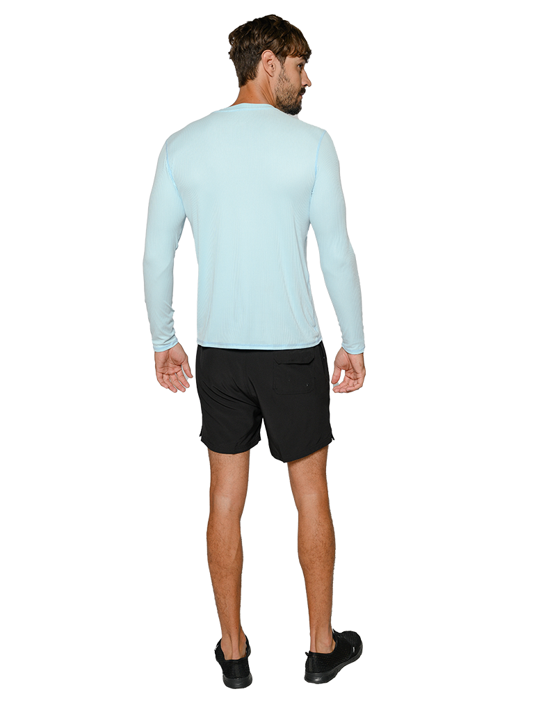 Men's Ribbed Long Sleeve Ultra Light Weight Sun Shirts in solid colors