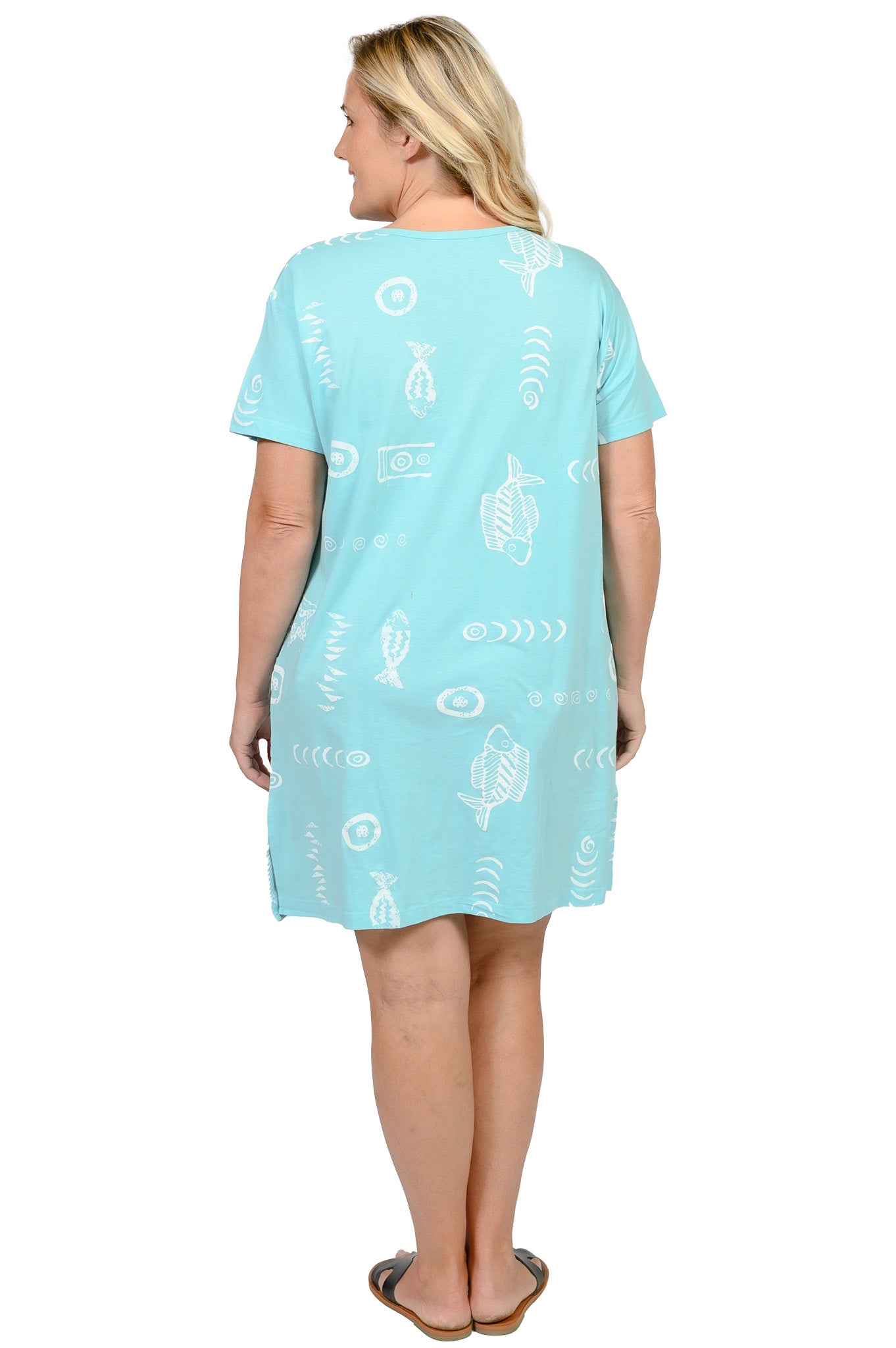 Printed V-neck 100% Cotton T-shirt short dress