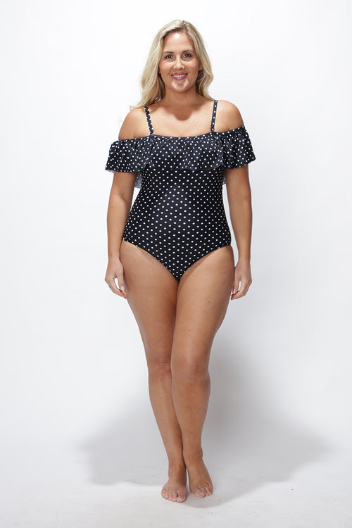 Off-the-shoulder one piece printed swimsuit