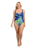 Side shirred one piece tank swim wear