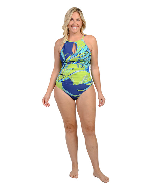 Side shirred one piece swimsuit