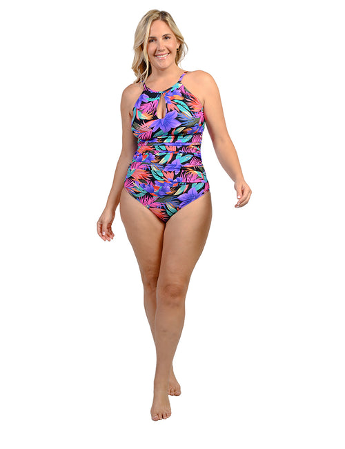 Side shirred one piece swimsuit