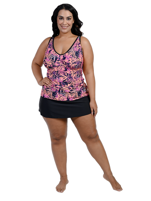 V-neck tankini with skirt bottom