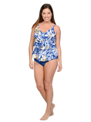 Tiered front tankini with a mid rise bottom in missy sizes