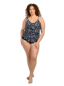 Tiered front tankini with a mid rise bottom in missy sizes