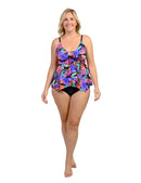 Tiered front tankini with a mid rise bottom in Plus Sizes