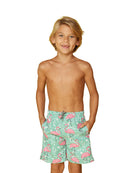 Bold Flamingos and ferns print swim shorts for boys