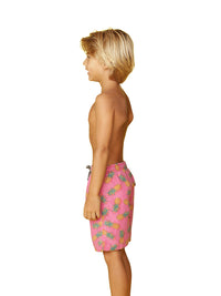 CKLS25 Boys Swim Trunks in a randomized pineapple print