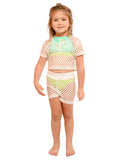 Girl's fishnet top and pant separates in white.