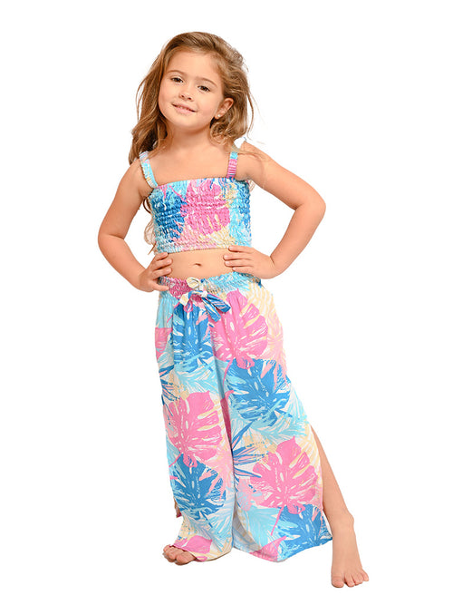 SMOCK TUBE TOP & SIDE SLIT PANT SET-GIRLS