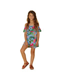 Girl's "peasant dress" cover up in Hibiscus Tropics print