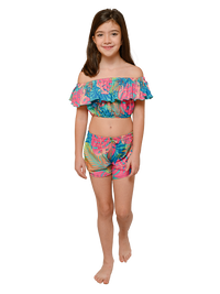 Flounced top and short set in Lush Leaves print.