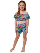 Flounced top and short set in Hibiscus Tropics print.