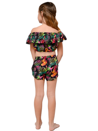 Flounced top and short set in Tropical Paradise print.