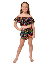 Flounced top and short set in Tropical Paradise print.