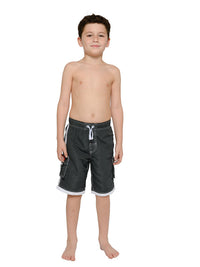 Boy's Charcoal with white detail board swim trunks