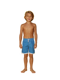 Boy's board shorts in assorted colors, royal, turquoise, black, red, green and navy