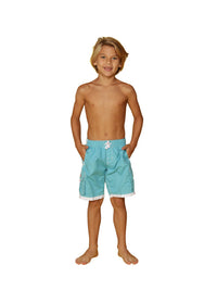 Boy's board shorts in assorted colors, turquoise, royal, black, red, green and navy