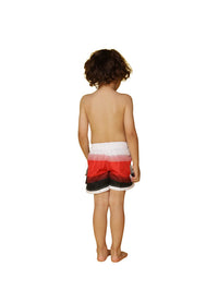 Board shorts feature side leg pockets with a flap.