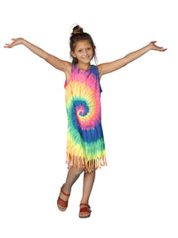 Fringe tie dye dress cover up in bright multicolors