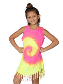 Tie Dye fringe bottom dress in Yellow and pink, #YELPN