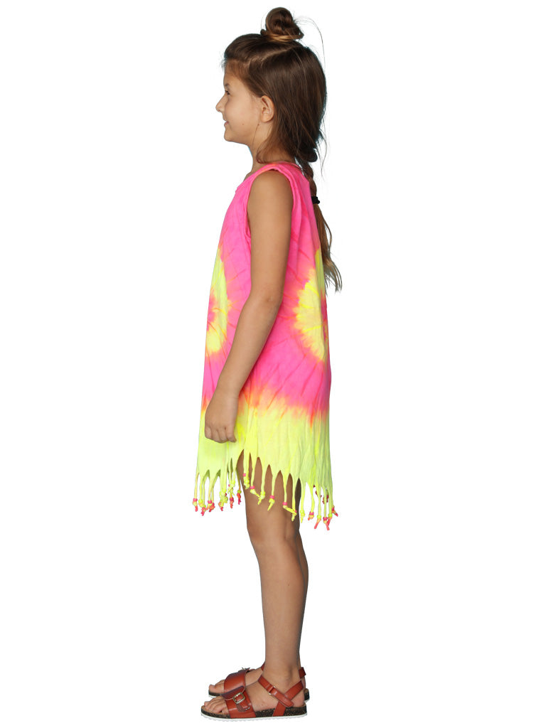 Tie-dyed dress with fringe bottom