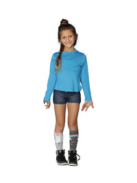 Turquoise long sleeve crew neck sun shirt for girls.