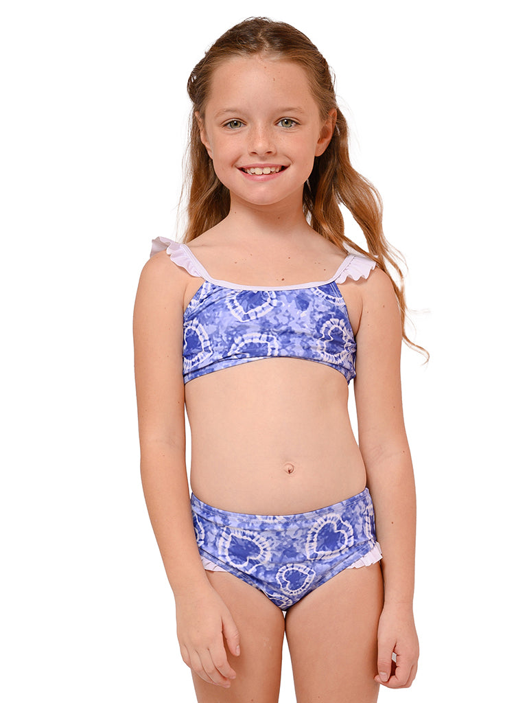 Ruffle shoulder strap top and bottom bikini