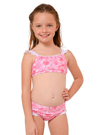 INGEAR girls ruffled bikini in #419 (Pink Teddy Hearts print)