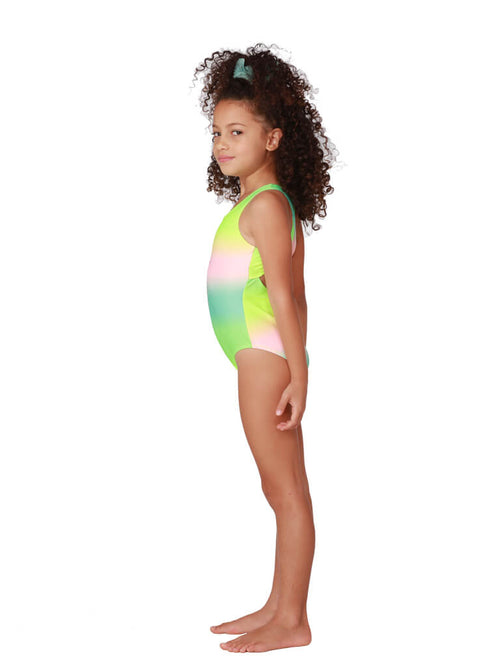 Ombre print with pineapple foil print bathing suit for little girls, side view