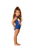 Navy appliqué Mermaid bathing suit, side view