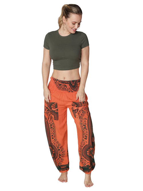 Orange Batik pattern smocked waist harem pant