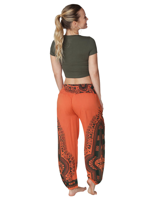 Orange Batik pattern smocked waist harem pant