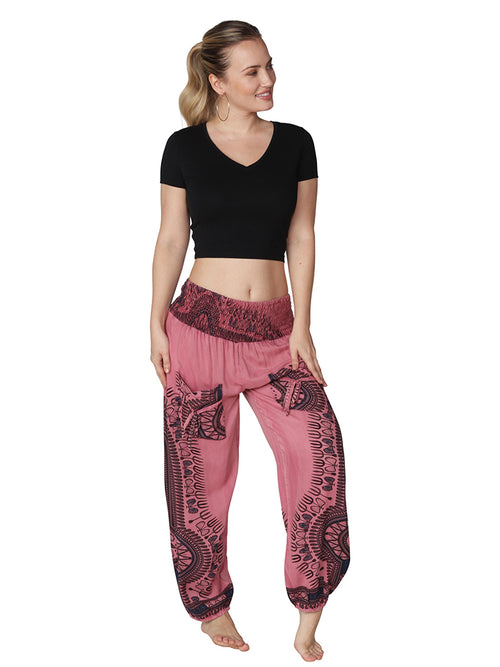 Rose Batik pattern smocked waist harem pant