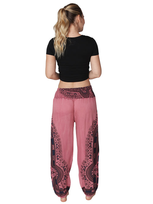 Rose Batik pattern smocked waist harem pant