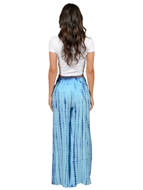 Tie Dye smocked waist, open leg pants in four color styles.