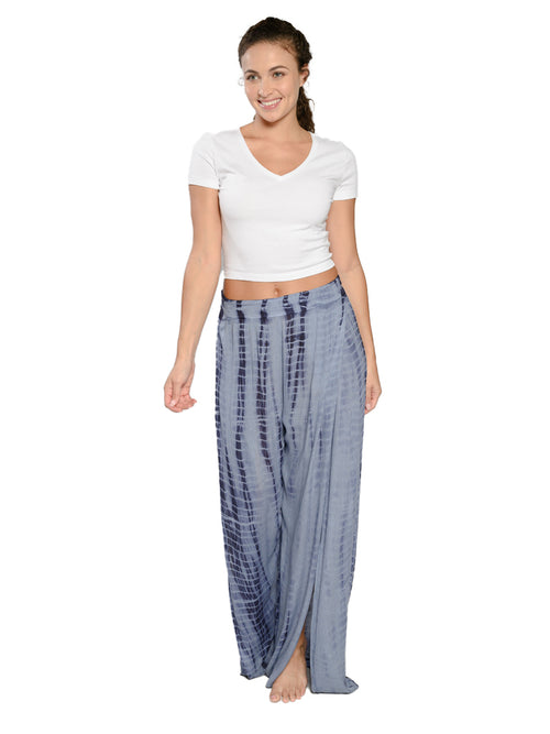 Smocked open leg pant in Ink / grey tie dye