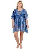 IST437- embellished poncho in strands of blue and light blue