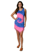 ITD380-PNB-Pnk/BLu fringe bottom tank dress with racer back detail