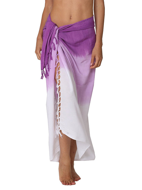 Purple dip tie dye fringed sarong