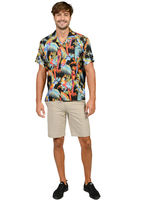 KOHS31-Black Parrot print shirt
