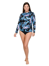 Long sleeve sun shirt in (076)Midnight Hibiscus print