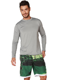 Silver color men's loose fitting sun shirt with crew neck and long sleeves