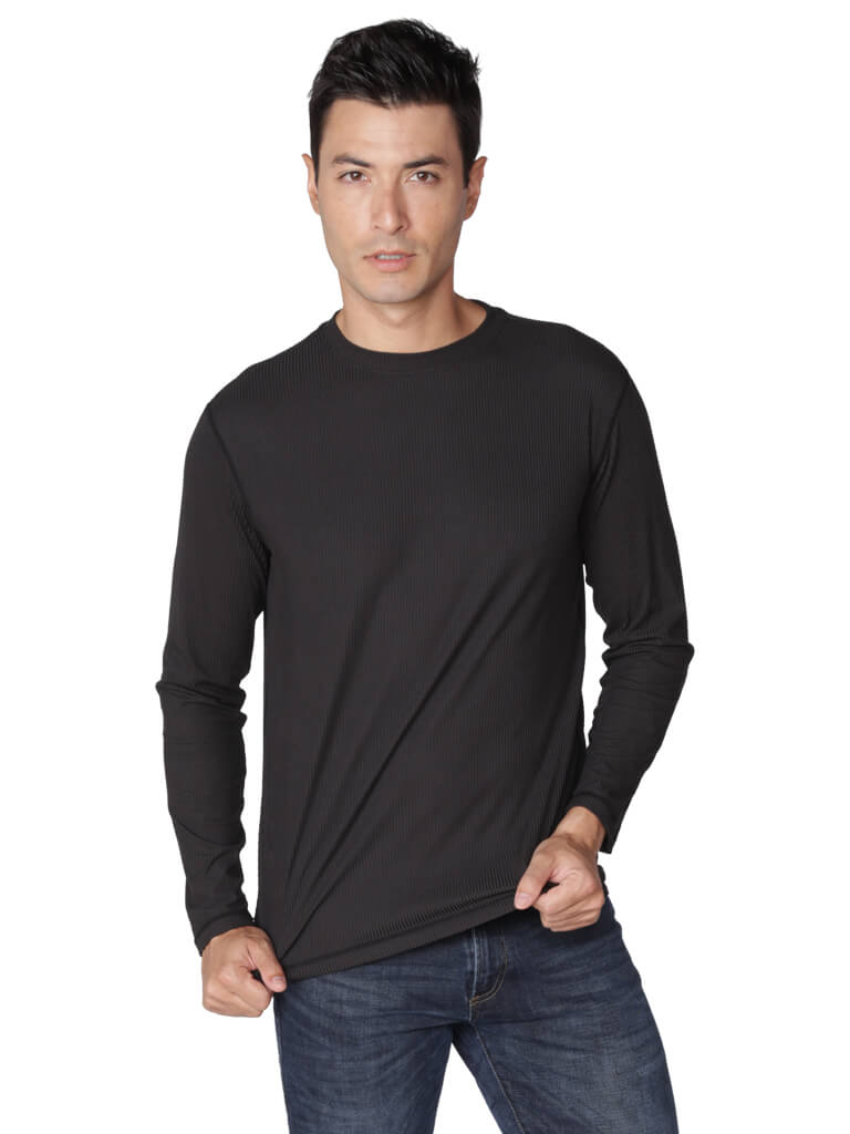 Men's black ribbed long sleeve crew neck sun shirt